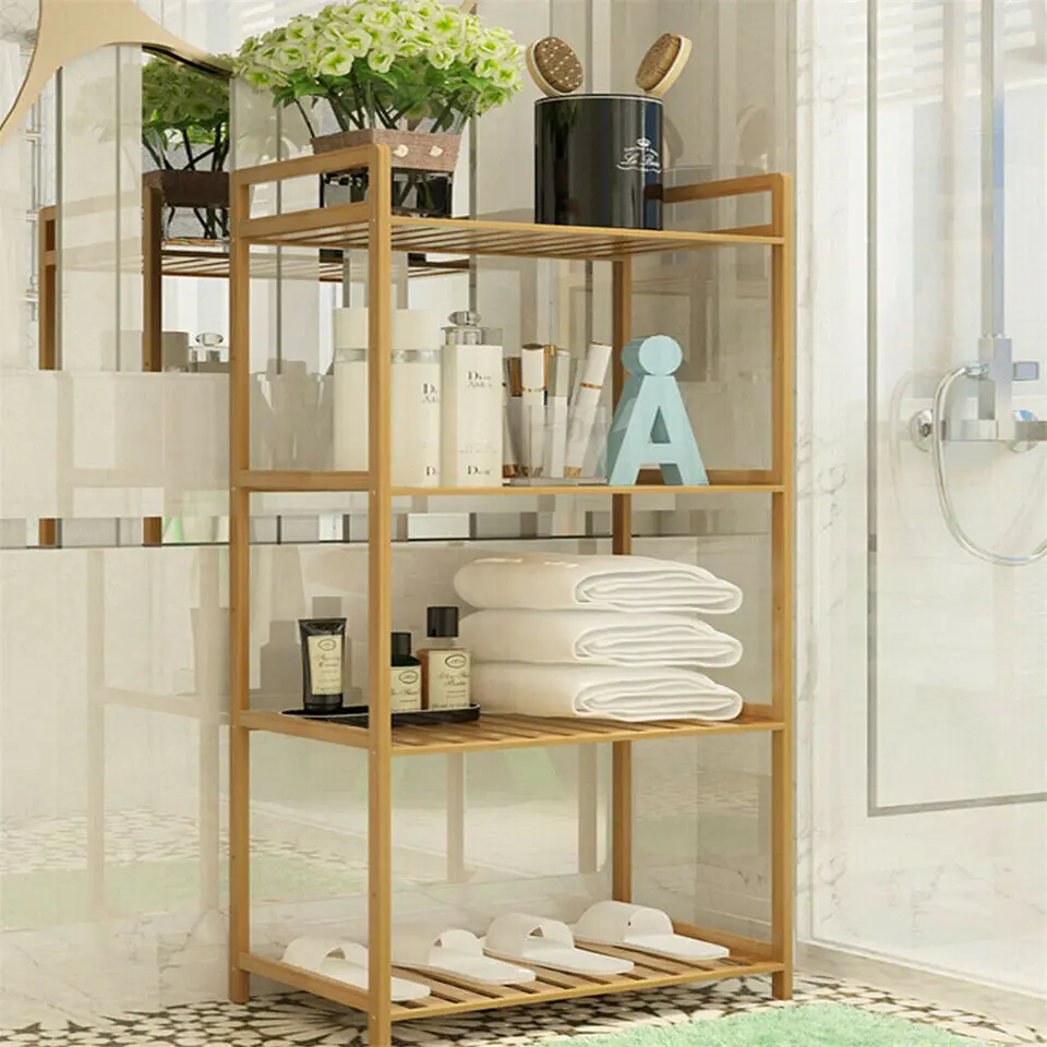 Heavy Duty 4 Tier Bamboo Storage Shelf Organiser Bookshelf Kitchen Free Standing Storage Unit Plant Stand 4