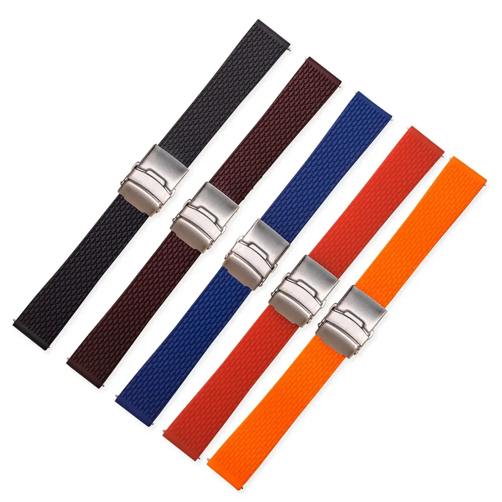 Universal Waterproof Silicone Watch Strap with Quick Release Folding Buckle – Available in Multiple Sizes