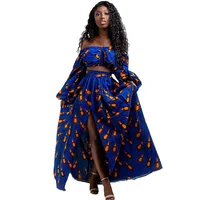 Printed African Inspired Women's Fashion Set, One-Line Neck, Full Sleeve, Off Shoulder Top, Slit Skirt 5