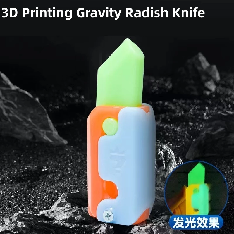 

3D Luminous Carrot Gravity Knife Fidget Toys Children Decompression Push Card Toy 3D Printing Glowing Carrot Knife Toy for Kids