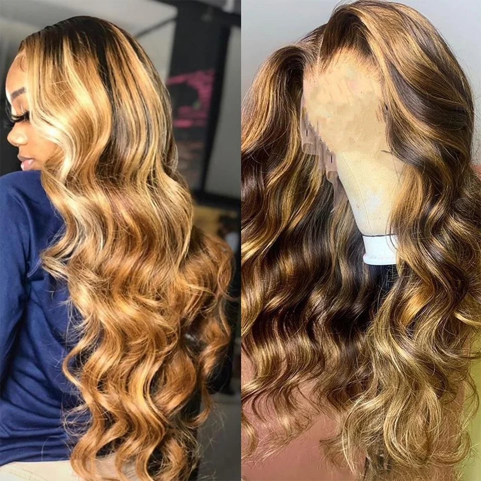 Honey Blonde Ombre Lace Front Human Hair Wigs Colored 1b/27 Body Wave HD lace Frontal Wig for Women Highlight Human Hair lace front wigs