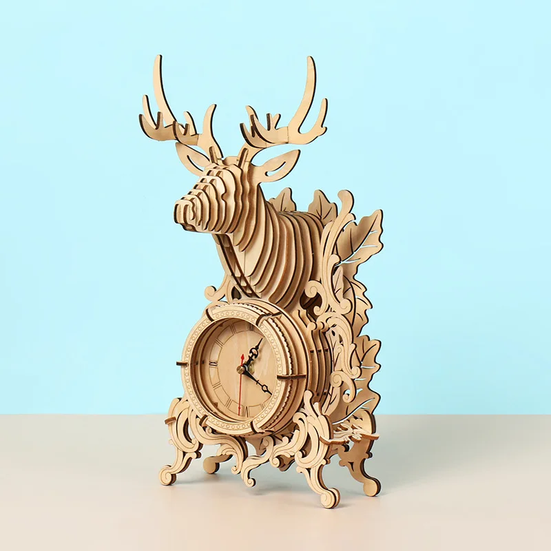 

3D Wooden Puzzles Table Clock Model Building Block Jigsaw DIY Assembly Kits Desk Clocks Toy for kids Adults collection Gift