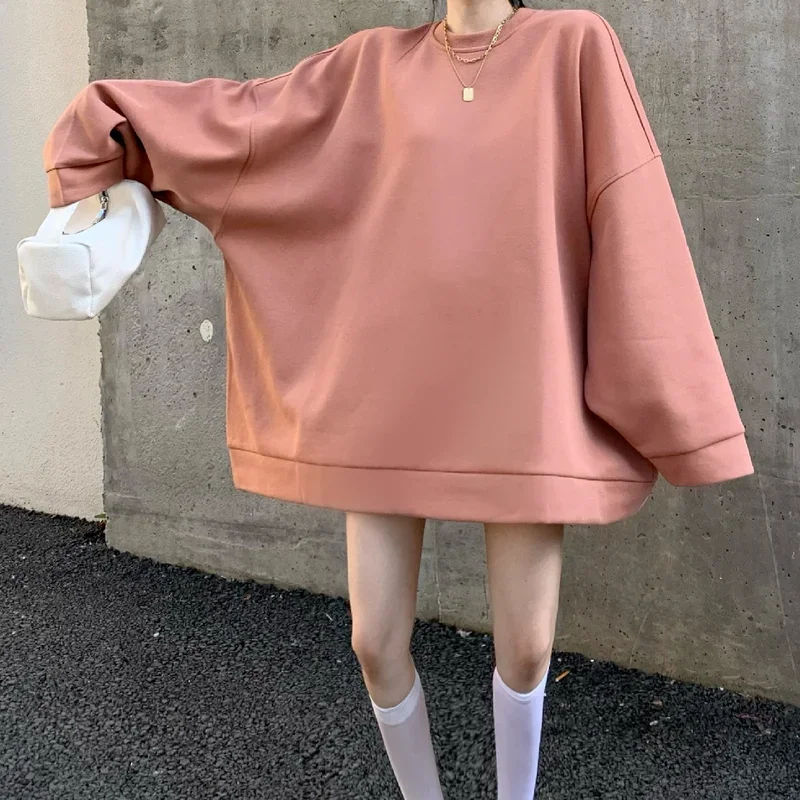Sweatshirt  2024 Ladies Streetwear Harajuku Sweatshirt Long Sleeve Korean Clothing Oversized Solid Color Round Neck Pullover