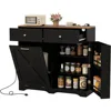 Tilt Out Trash Can Cabinet 9.25 Gallon, Kitchen Island with Power Outlet, 2 Drawers, Adjustable Shelves, Hidden Storage Garbage 1