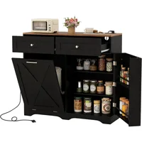 Tilt Out Trash Can Cabinet 9.25 Gallon, Kitchen Island with Power Outlet, 2 Drawers, Adjustable Shelves, Hidden Storage Garbage 1