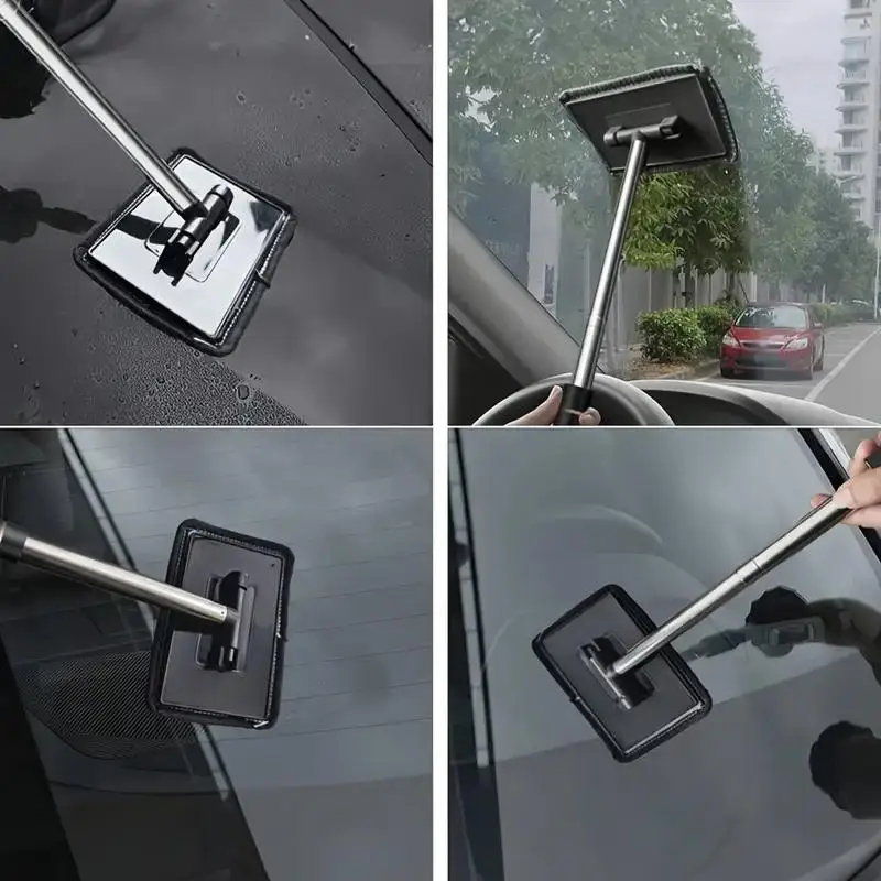 Car Cleaning Brush for Front Windshield Telescopic Defogging Cleaner Metal Handle Dust Remover Tool Household Microfiber Wiper 2