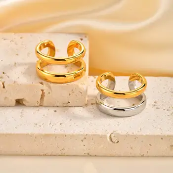 Anelli da donna geometrici a doppio strato in acciaio inossidabile, anello grosso con apertura color oro 18 carati, regalo di gioielli per feste impermeabili
