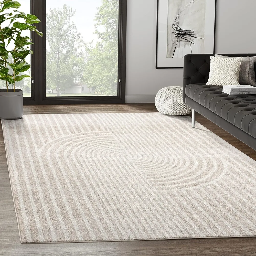 Abani Rugs Beige Arch Pattern Knot Modern Print Premium Area Rug-Contemporary No-Shed Neutral 6&rsquo; x 9&rsquo; Bedroom Rug