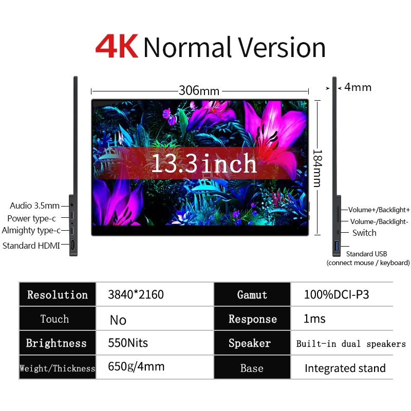شاشة لمس OLED محمولة ، 15.6 بوصة ، 13 بوصة ، 4K ،...