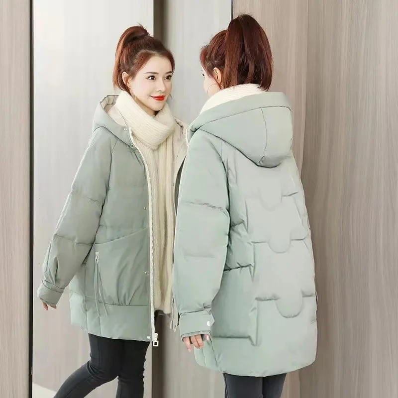 down cotton jacket women mid length winter 2023 new Korean version loose thickened cotton jacket casual women cotton jacket