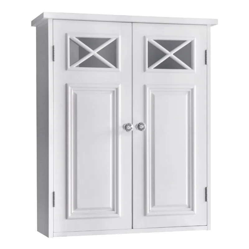 

Dawson Wooden Wall Cabinet with Cross Molding and 2 Doors, White