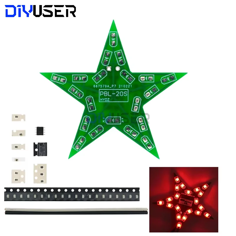 학생 훈련 DIY 키트 다섯개 별 호흡 빛 그라데이션 LED 조명 크리스마스 납땜 훈련 빨간색 녹색 파란색