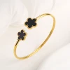 Classic Luxury Stainless Steel Five Leaf Flower Open Bangle High Quality Women Fashion Party Jewelry Gift Daily Wear Clover 4