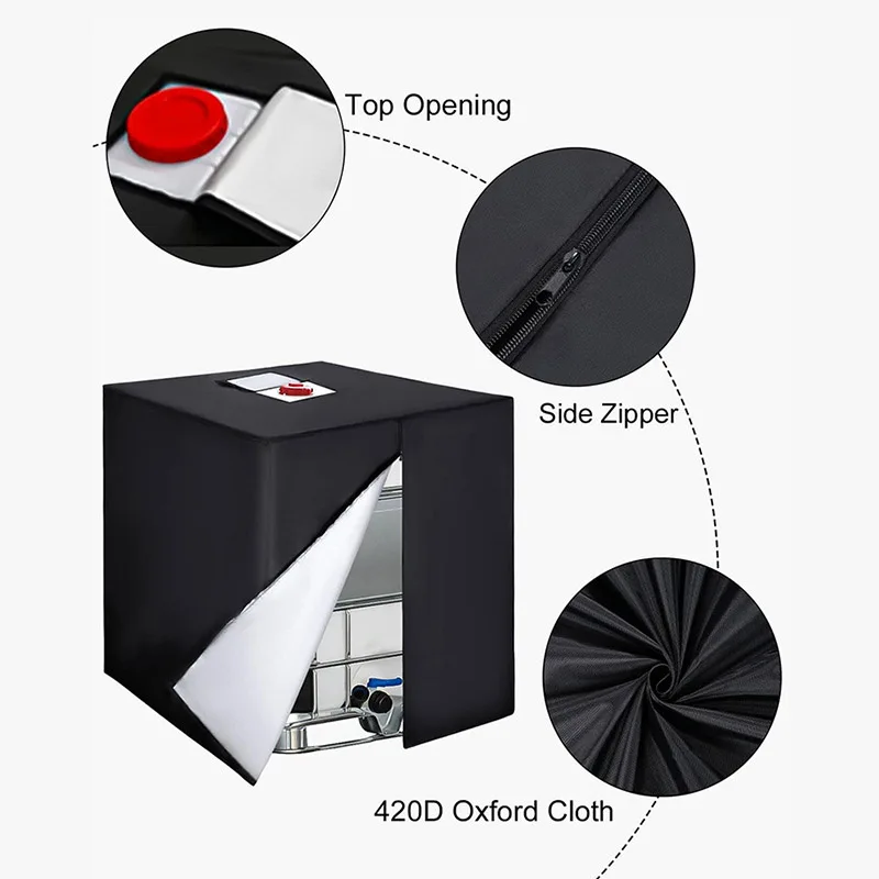 IBC Tote Cover Suitable For 1000L 800L 600L 300L IBC Tank Container Black Sunshade Waterproof Protective Hood Water Tank Cover