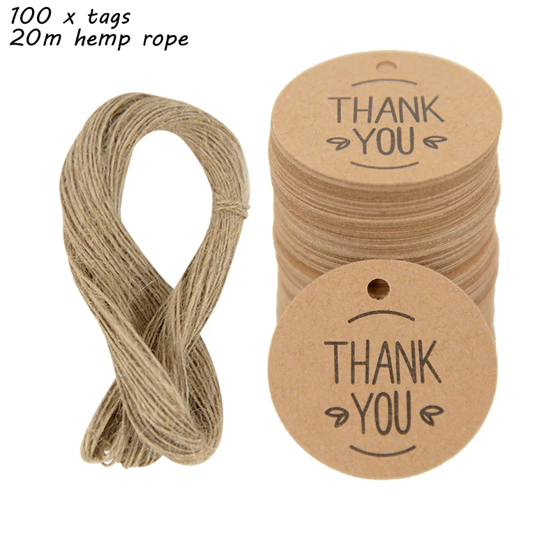 Bulk Set of 100 Handmade Kraft Paper Gift Tags with Hemp Ropes