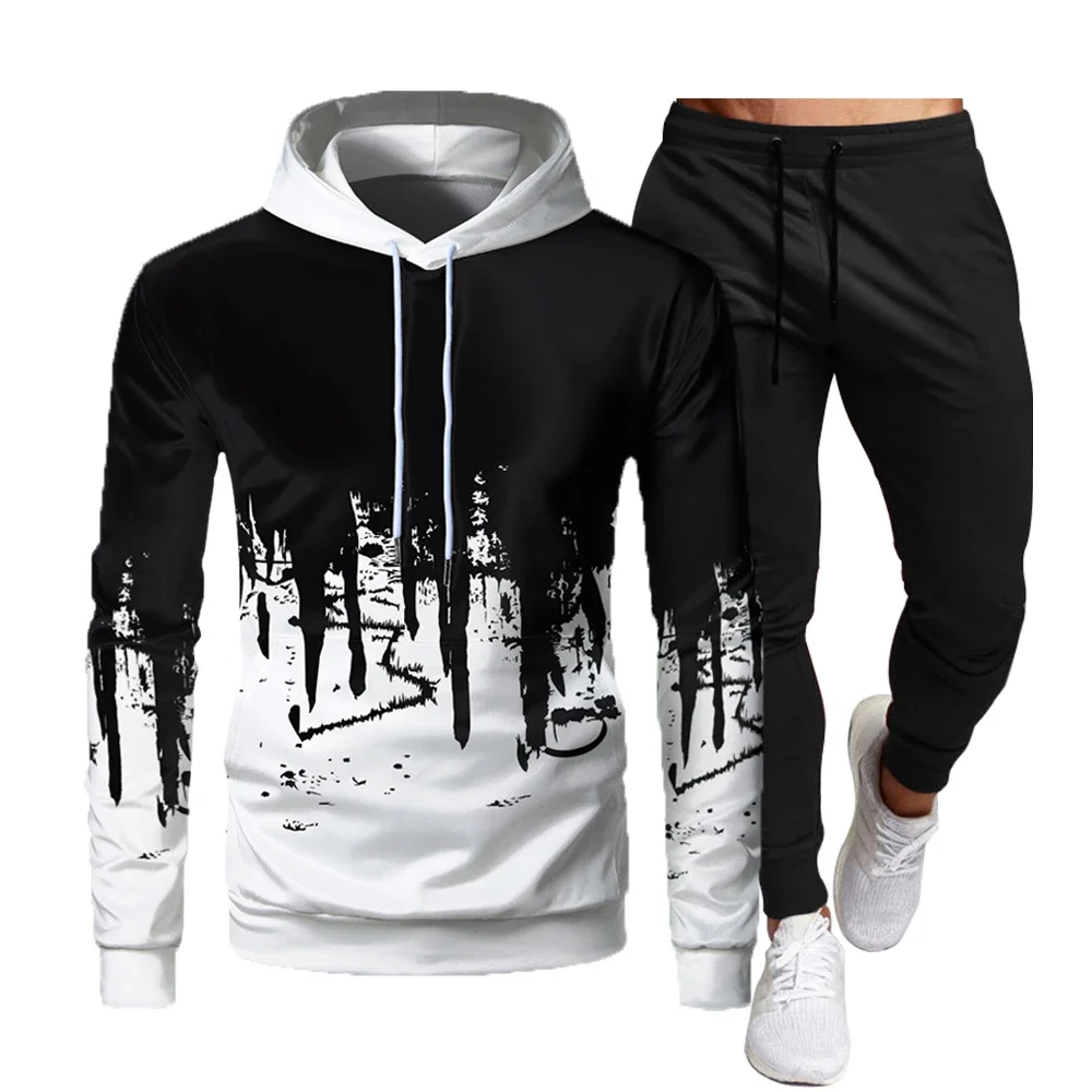 2023 Autumn Winter Men's Tracksuit Hoodie&Pants Two Piece Set Fleece Warm Sportwear Homme Streetwear Suit Male Clothing