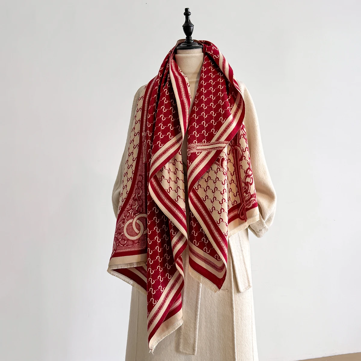 2025 Women's Luxury Brand Cashmere Winter Shawl - Vintage Allover Pattern Printed with Tassels, Pashmina Wrap & Bandana
