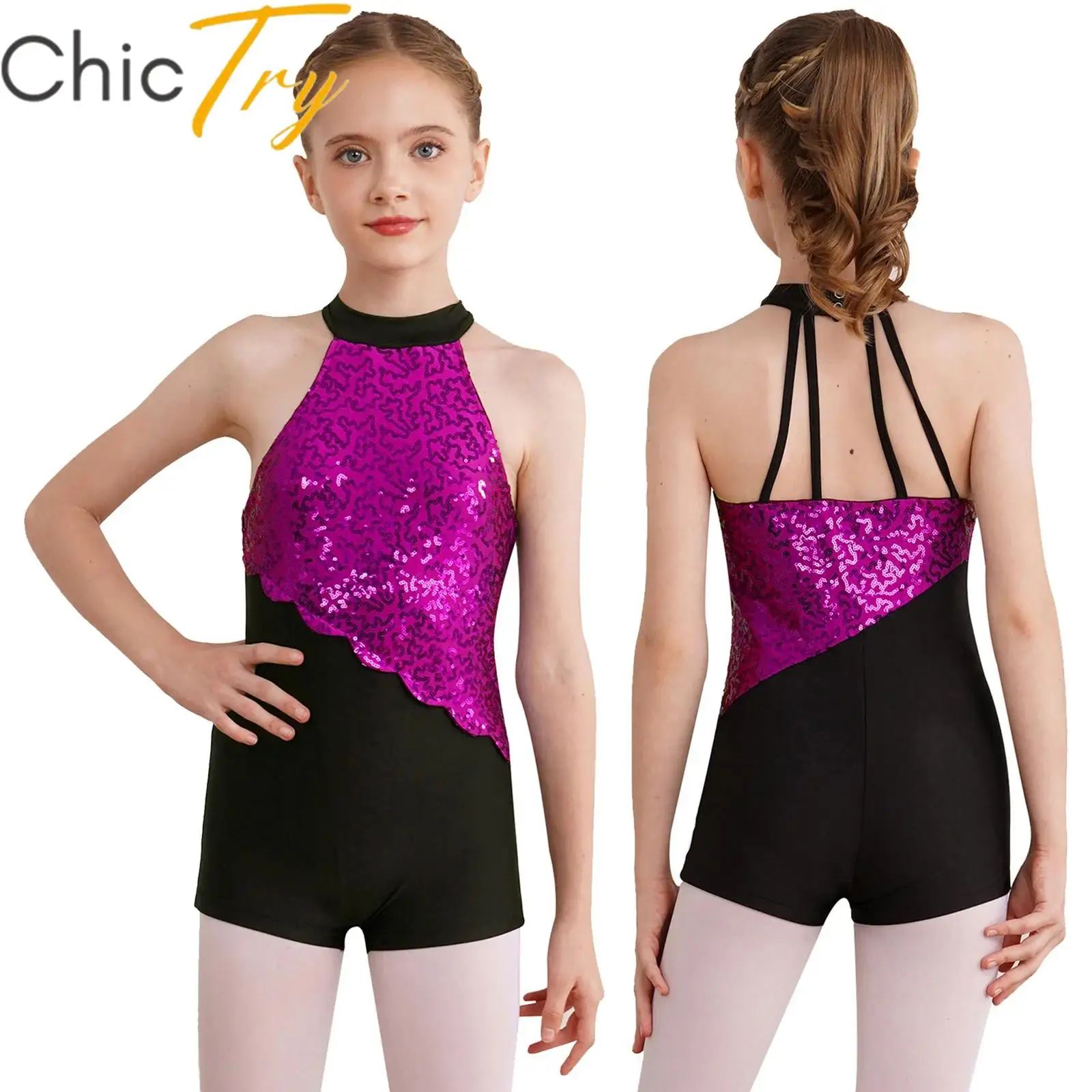 

Kids Girls Ballet Dance Leotard Long Sleeves Gymnastics Workout Bodysuit Keyhole Back Figure Skating Jumpsuit Stage Costumes