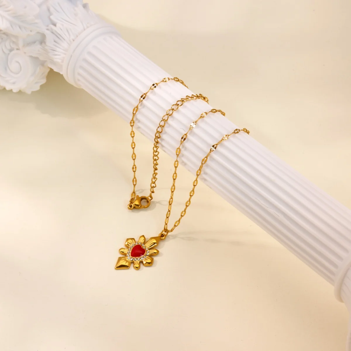 Heart Pendant Necklace for Women Red Gold Stainless Steel