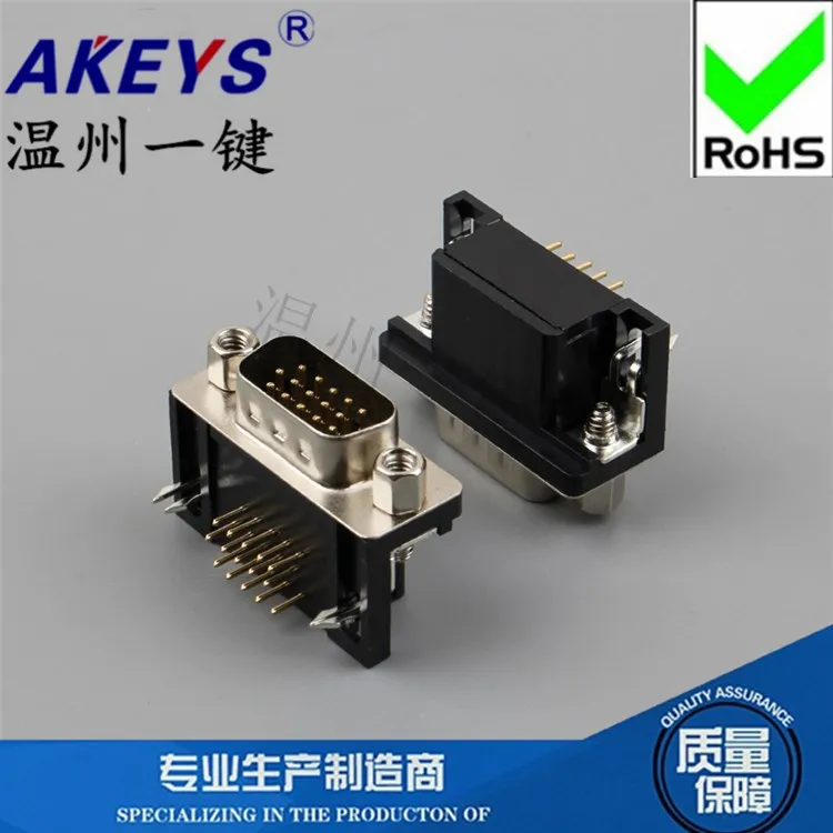

3 Row DB15 Male Connector 90 Degree Angle Welding Plate 15 Pin Black Glue Serial Port with Thread Socket VGA Interface
