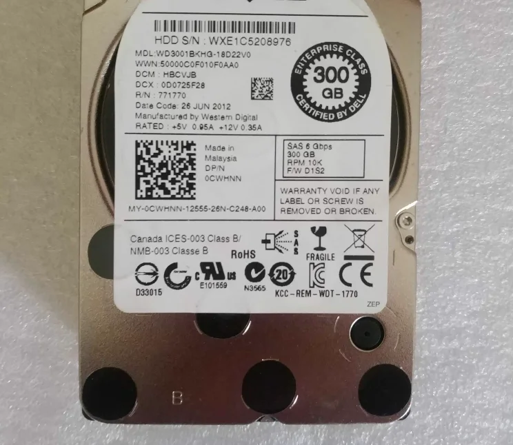 For 0CWHNN WD3001BKHG 300G 10K 2 5 SAS server hard drive