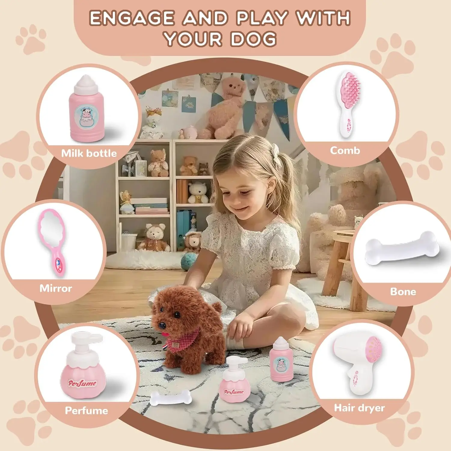 Interactive Electronic Puppy Toys for Kids, Walking Dog Toy with Leash, Remote Control, for Girls and Boys Aged 3+,birthday gift 3