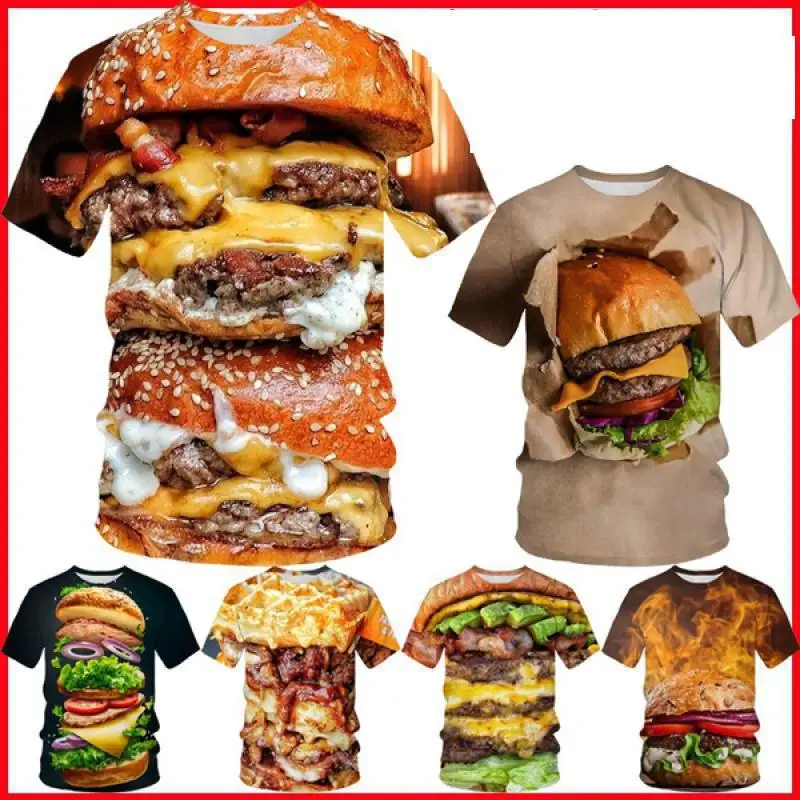 

Summer Mens Womens Kids Fun 3d Printed T-shirts Casual Delicious Burger Pizza Pattern Breathable Lightweight Sports Tops