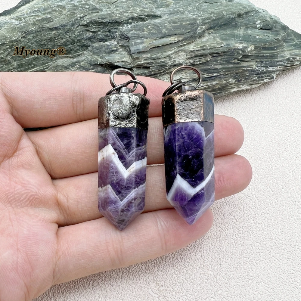 

10 шт. Винтажные Ювелирные изделия с бронзовым покрытием, натуральный шеврон, аметист, фиолетовое кружево, кристалл, башня, ожерелье, подвеска MY230808