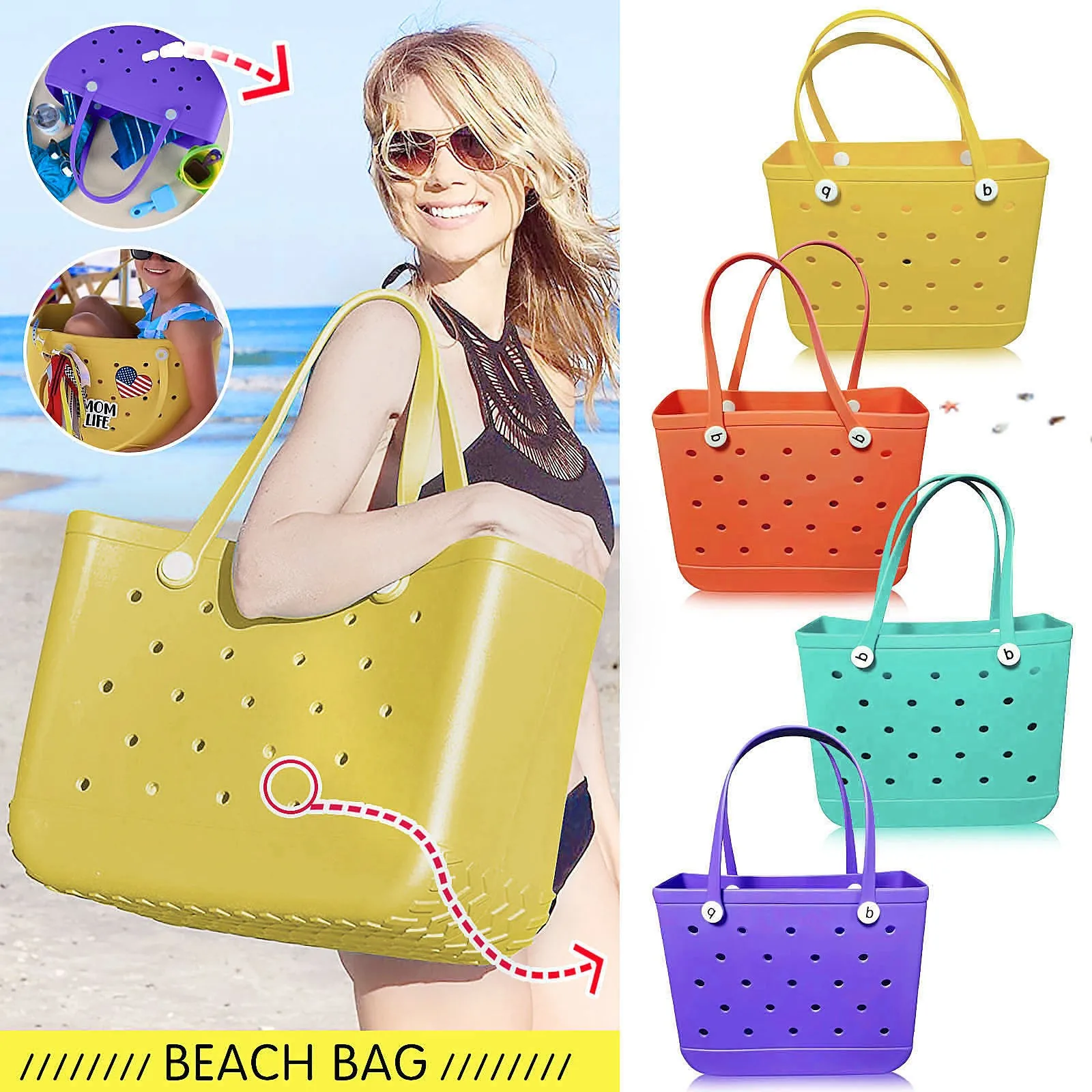 Waterproof Rubber Beach Bag Sandproof Outdoor Travel Portable Tote Bag  Handbag