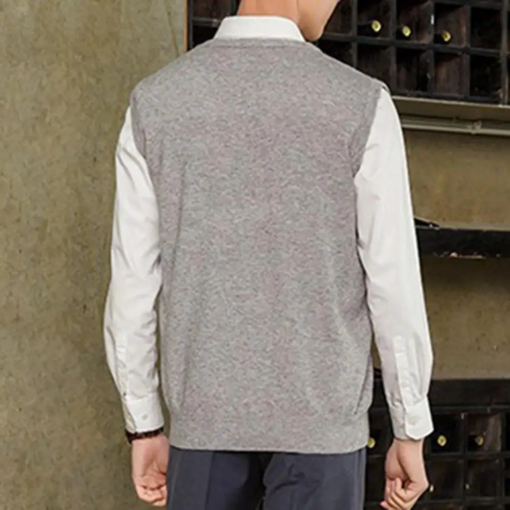 Description Picture 6 of itemKnitting Vest Sweater for Men Casual Solid Color V-neck Pullover Waistcoat Vest Sweater Vest Top Leisure Outwear Pullover Tops