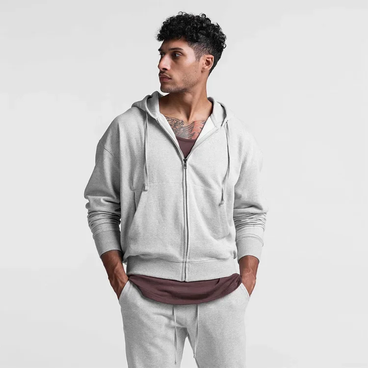 미국 스타일 남성 후드 가디건 스웨트셔츠 트렌디 스포츠 캐주얼 솔리드 컬러 지퍼 재킷 봄 가을 패션 의상