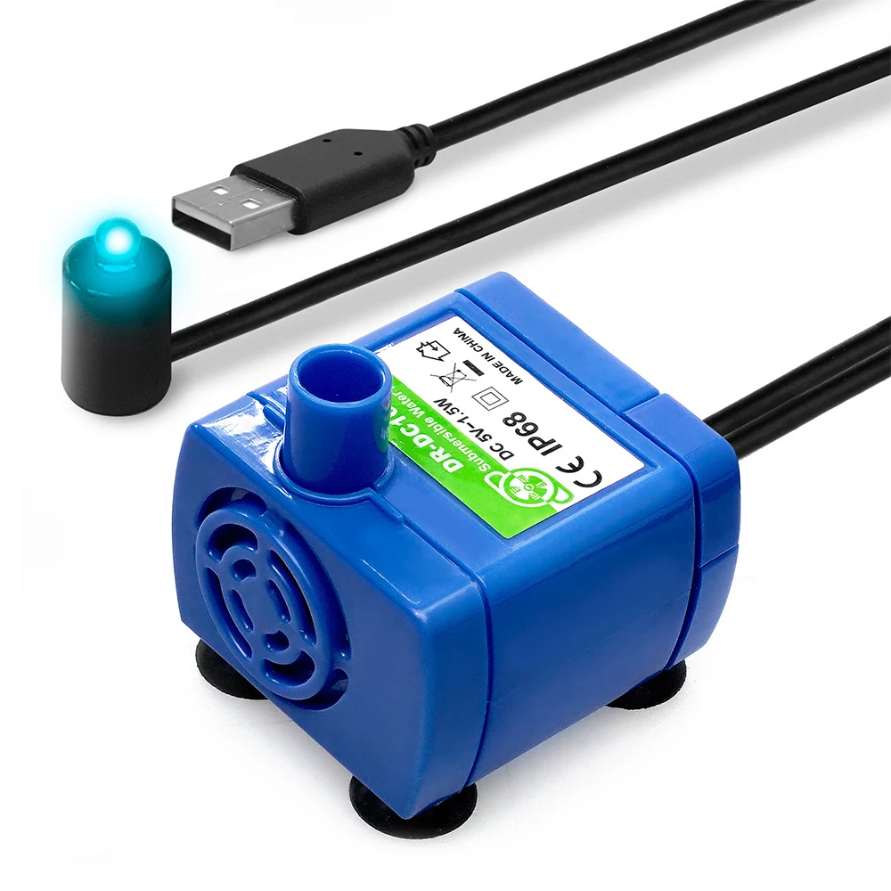 Mini Water Pump 160L/H 1.5W mini Submersible Pump USB DC 5V Pet Water Dispenser Water Pump with LED Light for Pets Dispenser Pet Parts