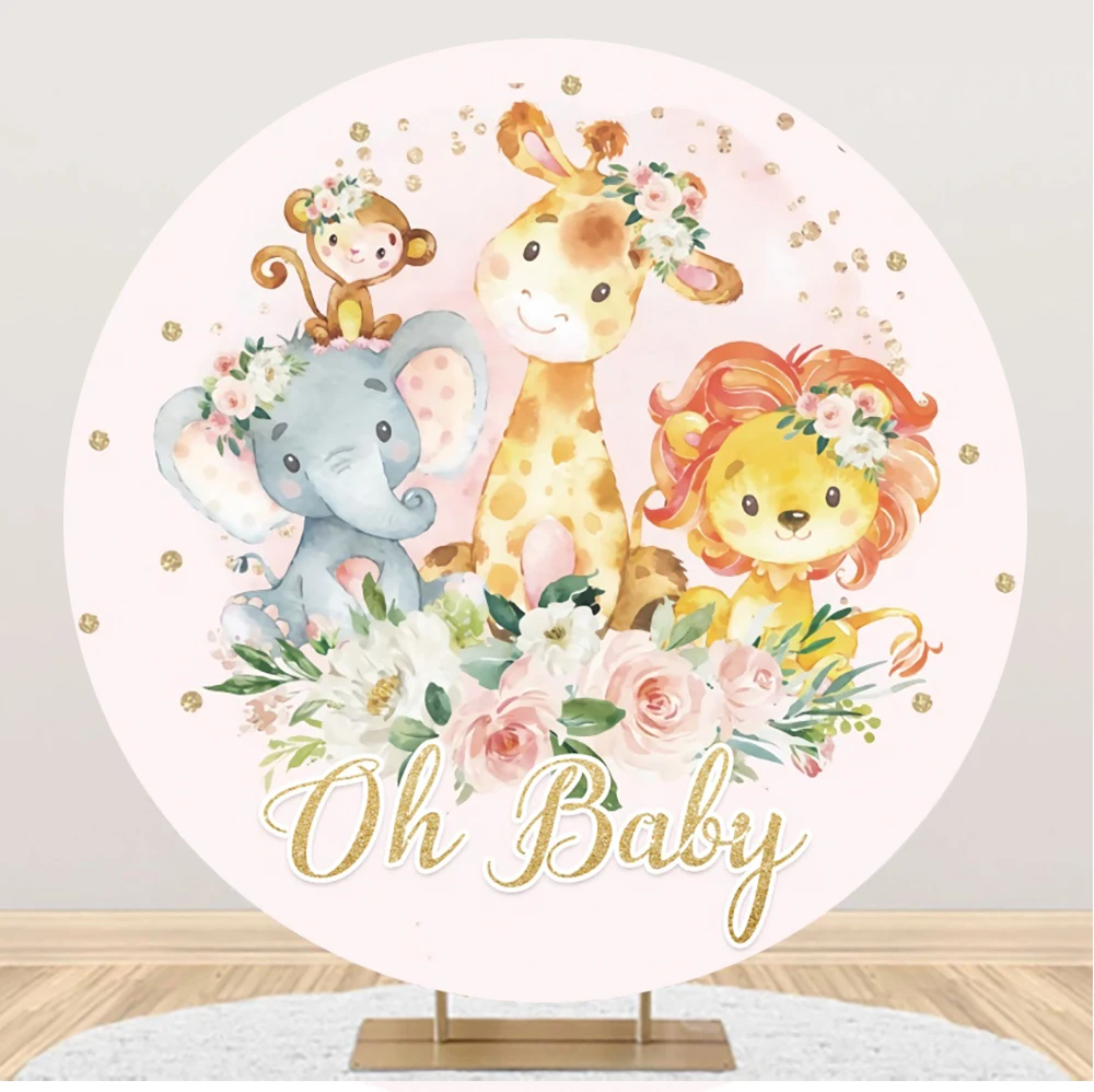 

Custom Forest Wild Animal Round Backdrops Newborn Baby Shower Birthday Party Photography Backgrounds Jungle Safari Theme Poster