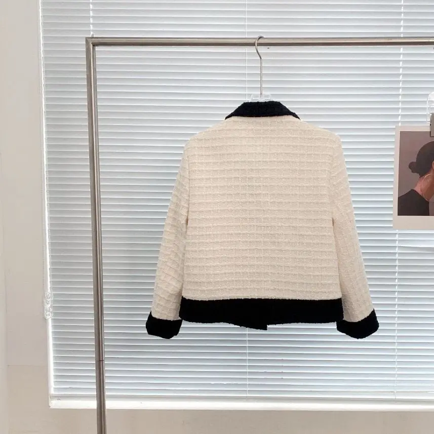 

2023 New Early Edition Black and White Contrast Tweed Suit Coat Lapel Mid length Elegant and Stereoscopic 2023 New Early Editio