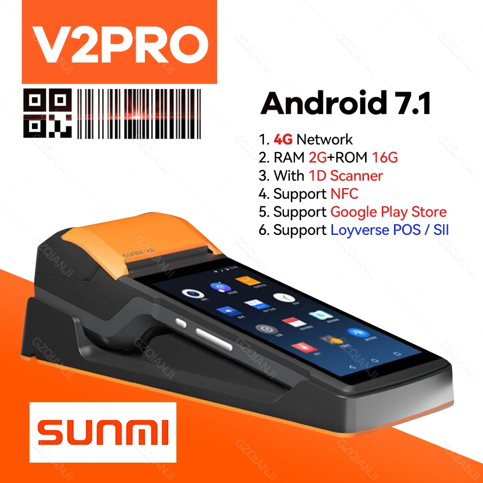 4G Sunmi V2 pro Mobile Handheld POS System with Thermal Printer Wireless Wifi Android PDA Distribution Label Receipt Printer