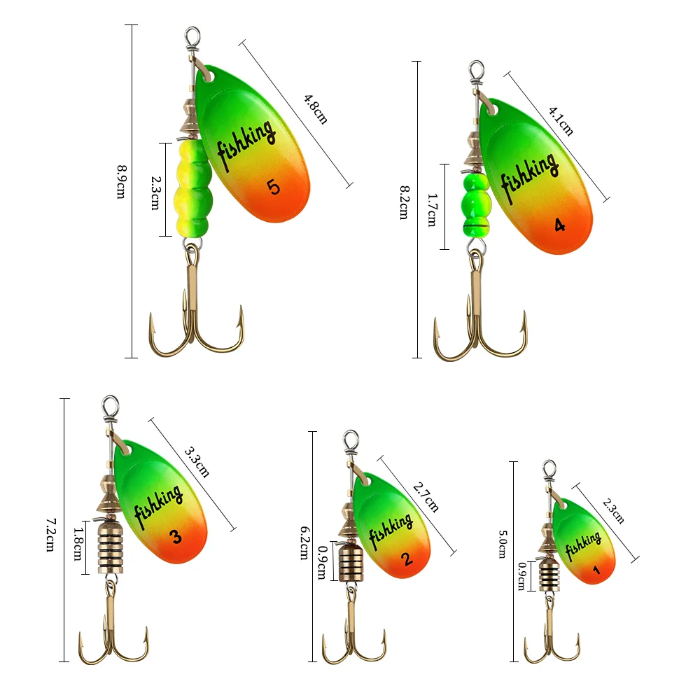 FISH KING Brand Spinner Lure 3pcs 3.4g/4.2g/6.6g/9.8g/13.2g with Treble Hook Metal Spoon Lure Hard Fishing Lure Fishing Tackle