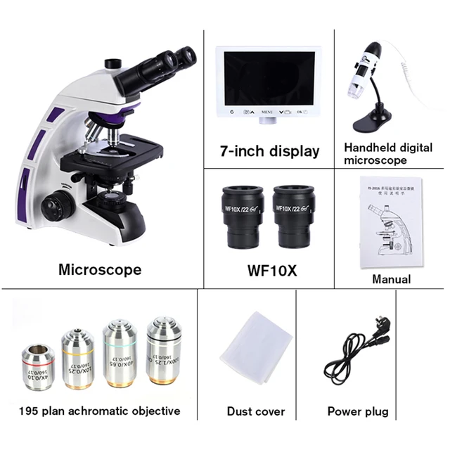 Professional Trinocular Compound microscope Lab biological zoom HD + 7 ...