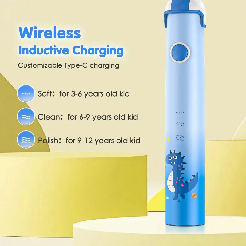 어린이용 소닉 전자 칫솔(2개의 브러시 헤드 포함) 3개의 치아 구강 모드 800Mah 배터리 자기 Ievitation 모터