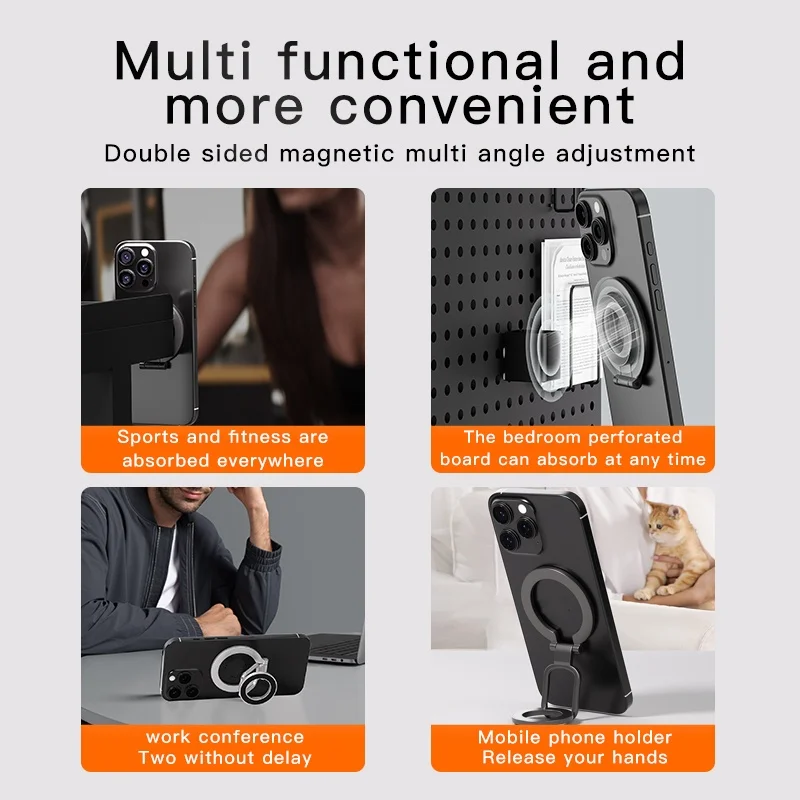 Dual-Sided Magnetic Phone Stand and Ring Holder with Kickstand Grip