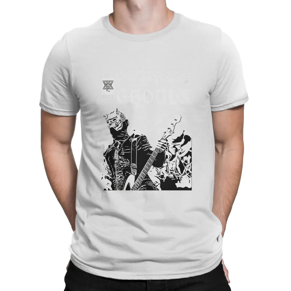 thumbnail image 1 of Camiseta para hombre con diseño de portada de cómic "Namel Ghoul InRed", de algodón vintage en tinta negra, de manga corta, con banda., 1 of 7