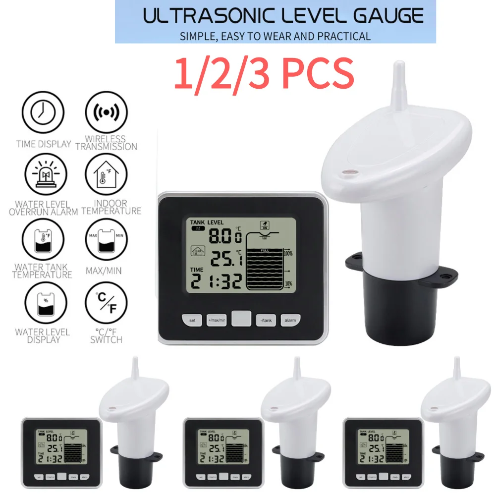 1-3Pcs-Ultrasonic-Wireless-Water-Tank-Liquid-Level-Meter-with ...