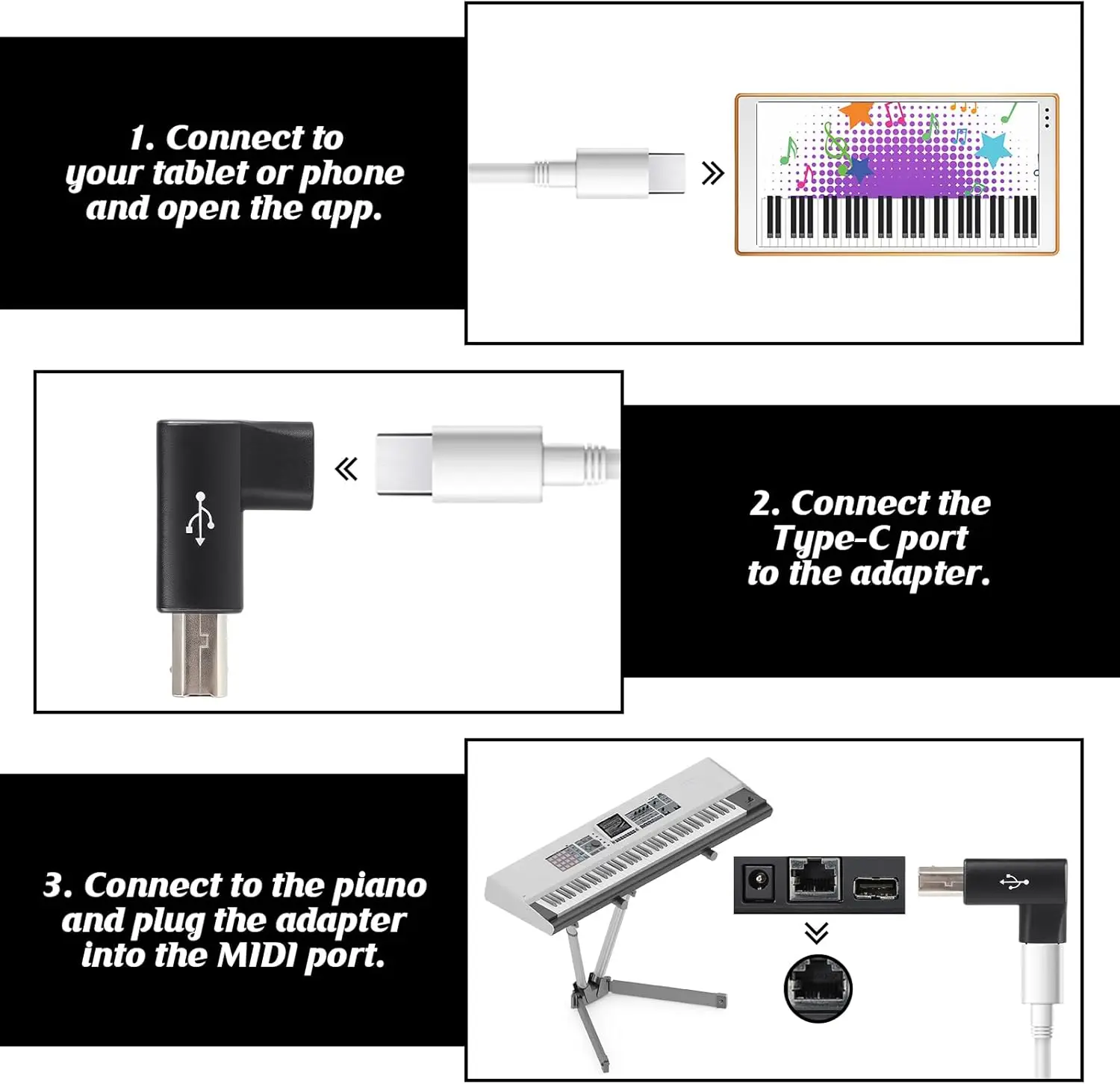 MIDI Printer Adapter USB Type C to Type B Male, suitable for printers, hard drive docks, fax machines, scanners, pia