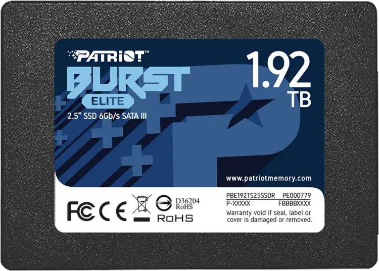 Накопитель SSD 2.5'' Patriot PBE192TS25SSDR Burst Elite 1.92TB SATA 6Gb/s 450/320MB/s IOPS 40K/40K MTBF 2M | Компьютеры