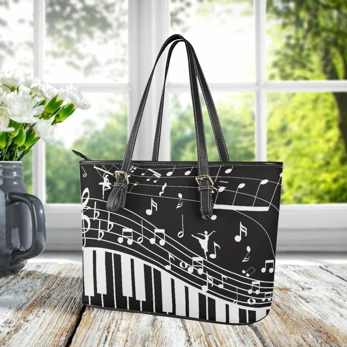 piano leather tote bag  Handmade bags 