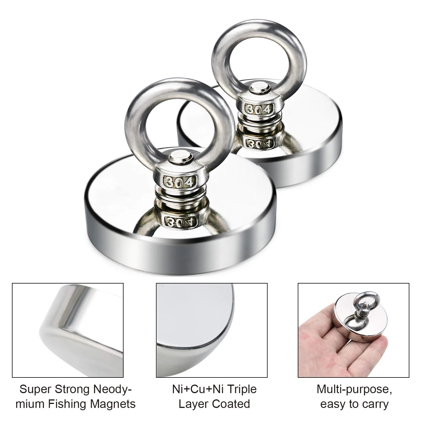 Fishing Magnets Neodymium Hooks N52 Heavy Duty With Countersunk Hole Eyebolt 16-42mm Salvage Searcher
