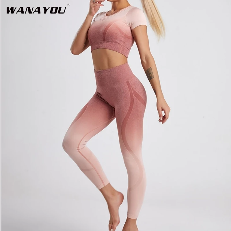 

Бесшовный Женский комплект для йоги WANAYOU, короткий топ с высокой талией, леггинсы для бега, одежда для фитнеса, спортивная одежда, тренировочный бюстгальтер, спортивные костюмы