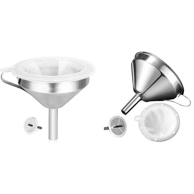 

5.1 Inch 304 Stainless Steel Kitchen Funnel With 200 Mesh Food Filter Strainer For Transferring Liquids, Oil, Making Jam Durable