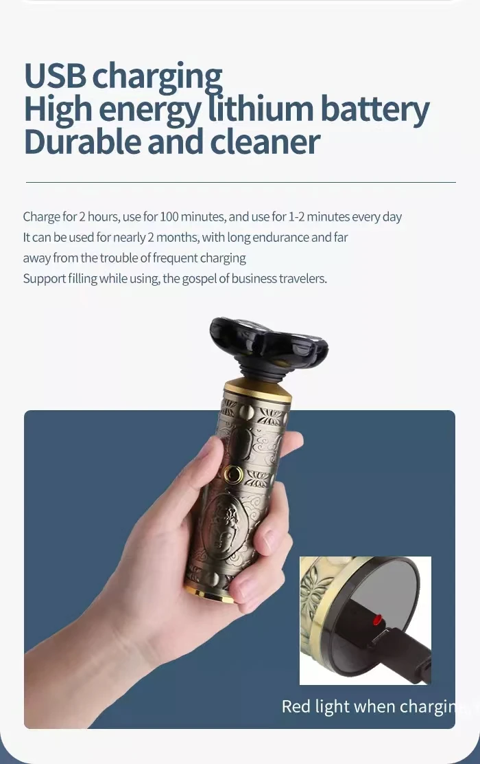 Cabeça de Buda Kemei Retro Barbeador Elétrico Máquina Barba Barbear Seco Molhado Aparador Recarregável Lavável 5 Lâminas Presente 2 máquina barba barbear seco molhado aparador barba