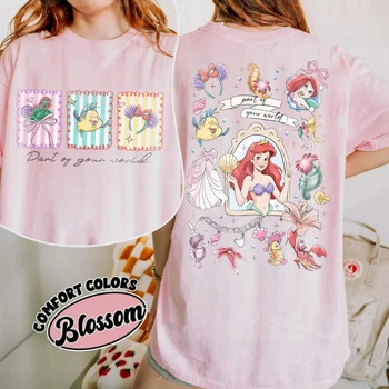Bow Watercolor Little Mermaid Little Flounder T-shirt, Disney Princess Ariel Character, "Your World" T-shirt, Disney World Tour 1
