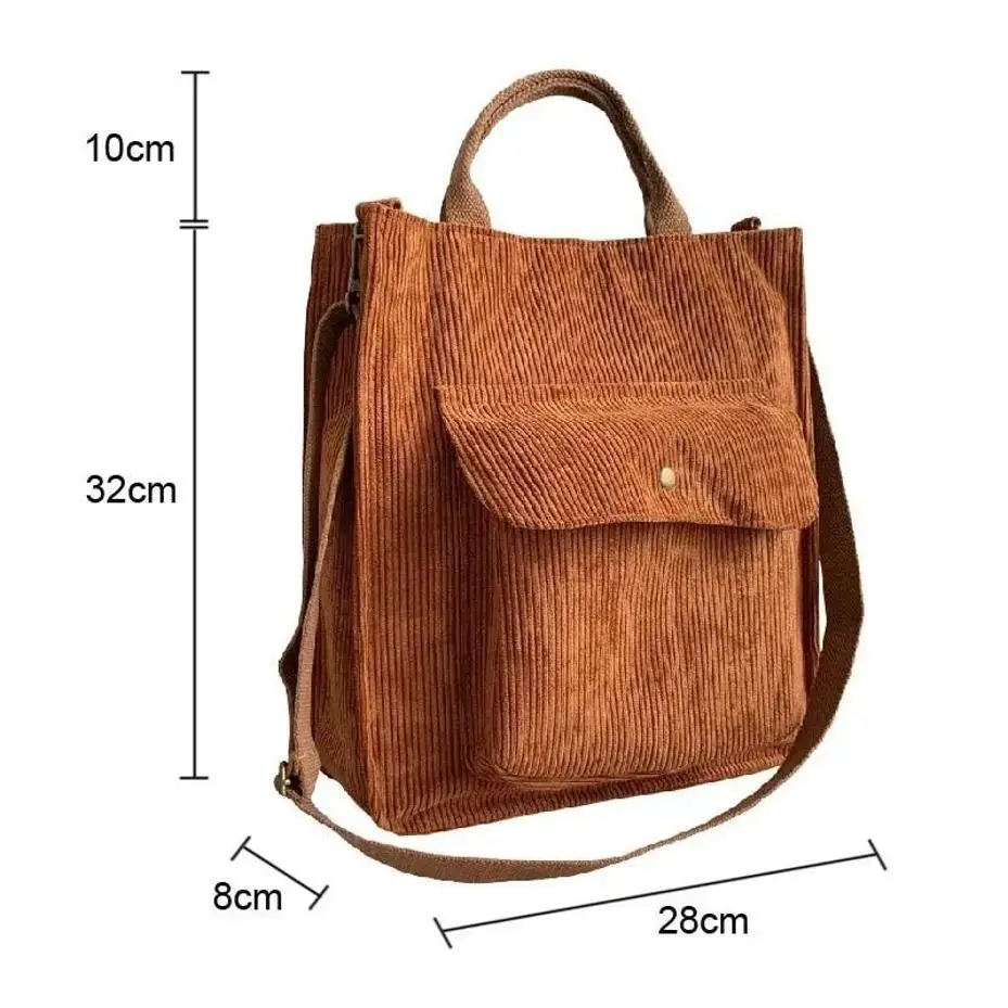 1 Pcs New Corduroy Handbag Simple Student Simple Art Large Capacity Retro Single Shoulder Crossbody Bag